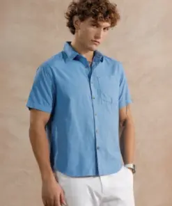 Men’s Sky Blue Casual Short Sleeve Shirt