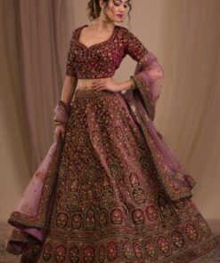 Onion Pink Zariwork Velvet Readymade Lehenga