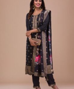 Black Zariwork Art Silk Readymade Salwar Suit