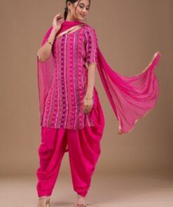 Rani Pink Zariwork Bandhini Readymade Salwar Suit