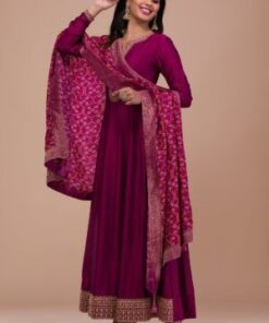 Wine Zariwork Art Silk Readymade Anarkali Suit