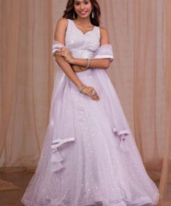 Lavender Sequins Net Readymade Lehenga