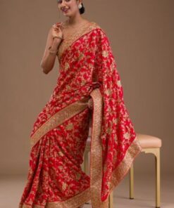 Red Zariwork Georgette Designer Saree