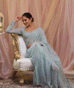 Sky Blue Georgette Designer Saree
