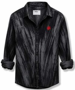 Men's Black Washed Denim Shirt with Star Emblem