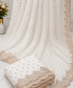 Elegant Cream Georgette Saree with Gold Sequin Scalloped Border