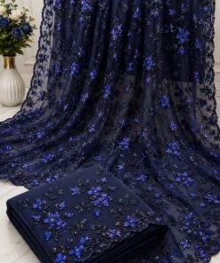 Sophisticated Navy Blue Net Saree with Sapphire Floral Sequin Embellishments